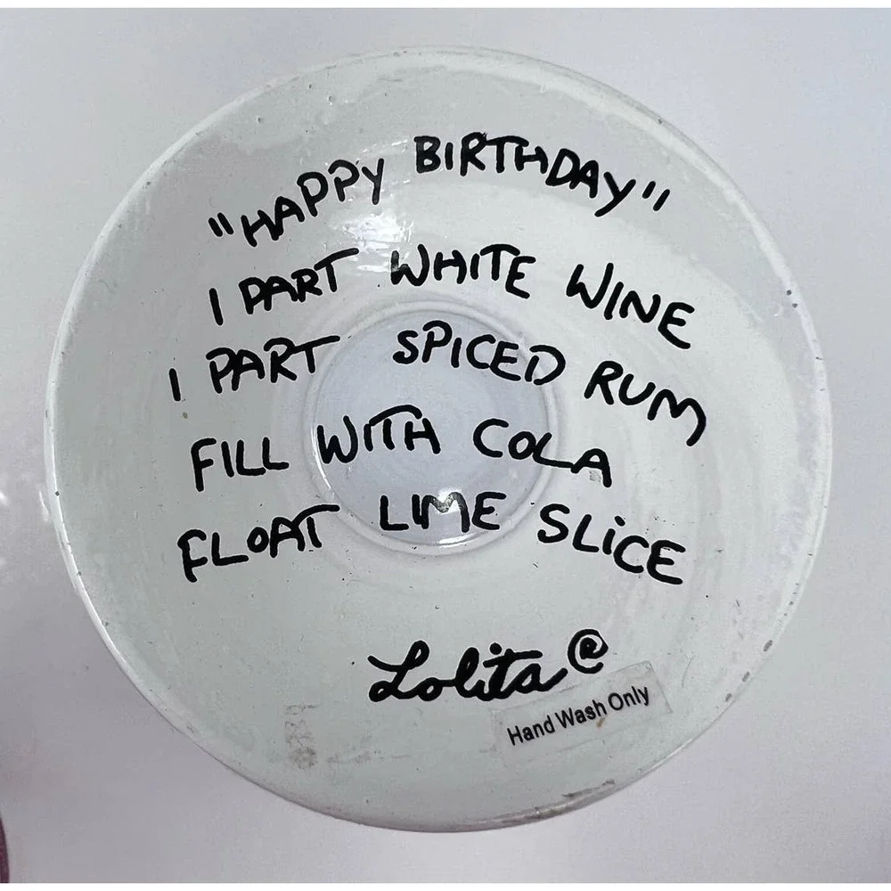 Lolita The Wine Collection Happy Birthday‎ Hand Painted Wine Glass with Recipe